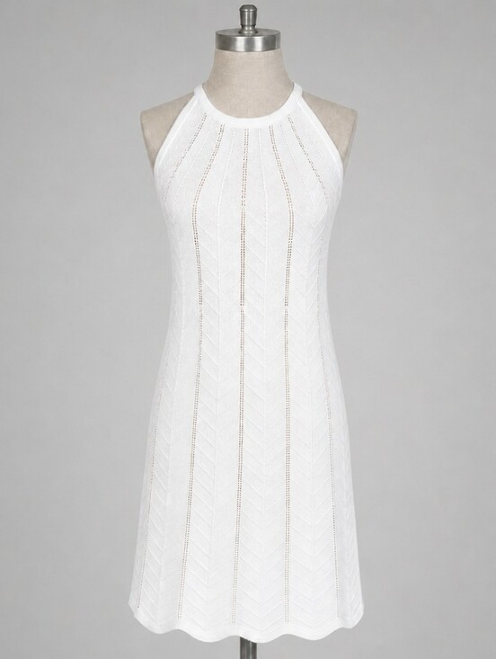 Joie Dresses & Skirts - 💐 Joie White Cotton Knit Crochet Dress • Chevron Textured Sleeveless Halter XS